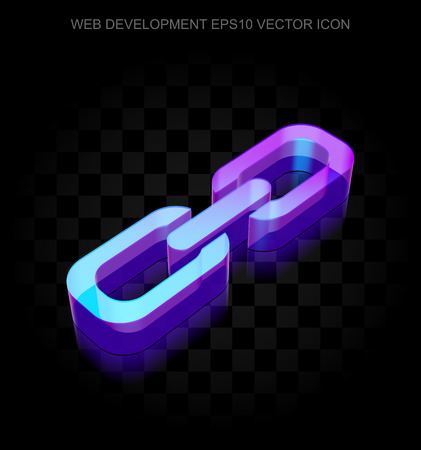 Web development icon: 3d neon glowing Link made of glass with transparent shadow on black background, EPS 10 vector illustration.のイラスト素材