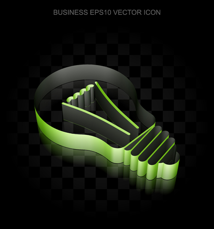 Business icon: Green 3d Light Bulb made of paper tape on black background, transparent shadow, EPS 10 vector illustration.のイラスト素材