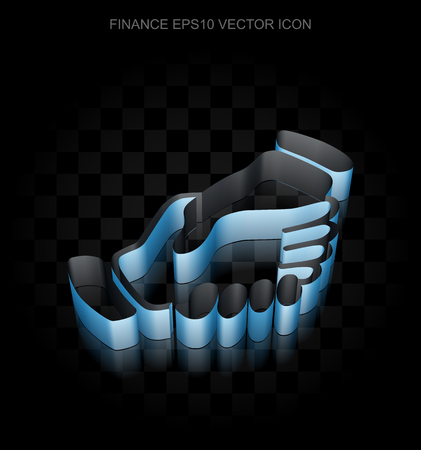 Finance icon: Blue 3d Handshake made of paper tape on black background, transparent shadowのイラスト素材