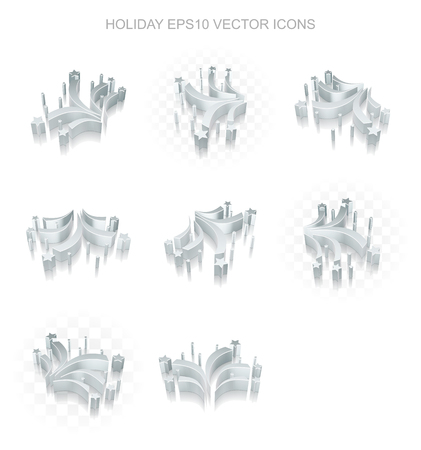 Entertainment, icons set: different views of flat 3d metallic Fireworks icon with transparent shadow on white backgroundのイラスト素材