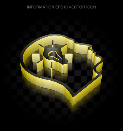 Information icon: Yellow 3d Head With Lightbulb made of paper tape on black background, transparent shadow, EPS 10 vector illustration.のイラスト素材