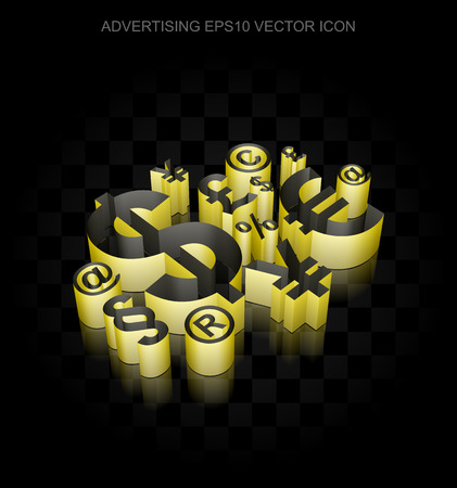 Marketing icon: Yellow 3d Finance Symbol made of paper tape on black background, transparent shadow, EPS 10 vector illustration.のイラスト素材