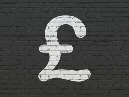 Money concept: Painted white Pound icon on Black Brick wall backgroundの写真素材