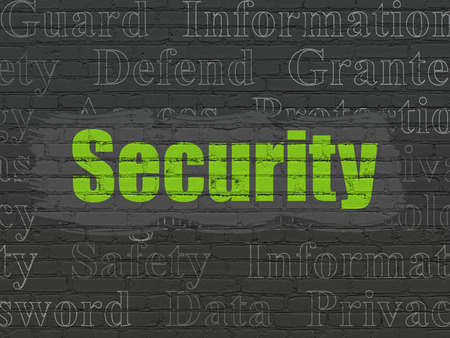 Protection concept: Painted green text Security on Black Brick wall background with  Tag Cloudの写真素材