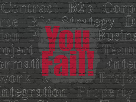 Business concept: Painted red text You Fail! on Black Brick wall background with  Tag Cloudの写真素材