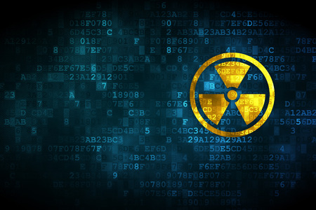 Science concept: pixelated Radiation icon on digital background, empty copyspace for card, text, advertisingの写真素材