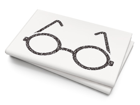 Education concept: Pixelated black Glasses icon on Blank Newspaper background, 3D rendering