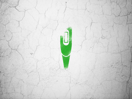 Healthcare concept: Green Thermometer on textured concrete wall backgroundの写真素材