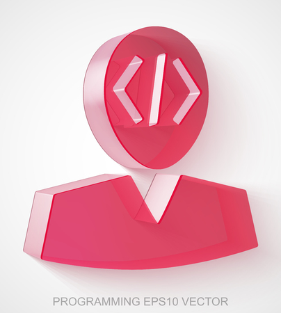 Database icon: extruded Red Transparent Plastic Programmer with transparent shadowのイラスト素材