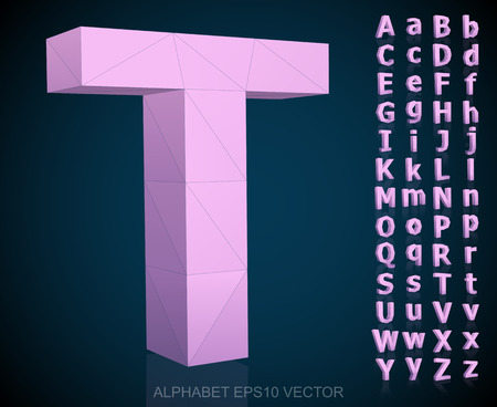 Set of Pink 3D polygonal T Letters with reflection. Low poly alphabet collectionのイラスト素材