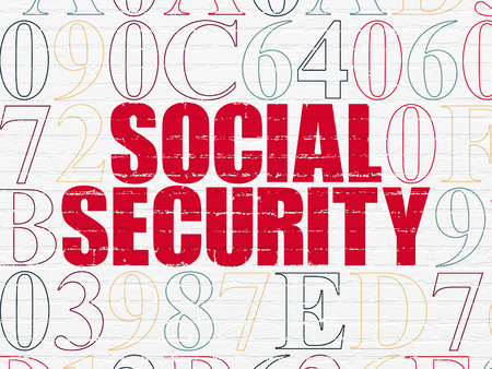Protection concept: Painted red text Social Security on White Brick wall background with Hexadecimal Codeの写真素材