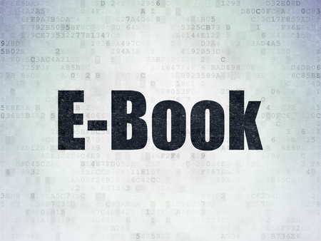 Education concept: Painted black word E-Book on Digital Data Paper backgroundの写真素材