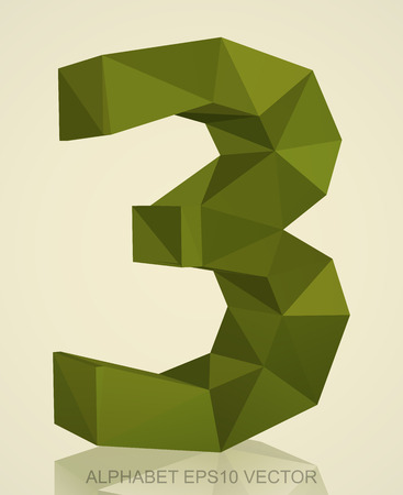 Abstract Khaki 3D polygonal number 3 with reflection. Low poly alphabet collection.のイラスト素材