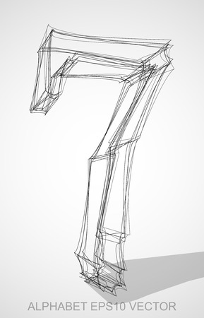 Abstract illustration of a Ink sketched 7 with Transparent Shadow. Hand drawn 3D 7 for your design.のイラスト素材