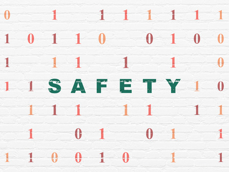 Safety concept: Painted green text Safety on White Brick wall background with Binary Codeの写真素材