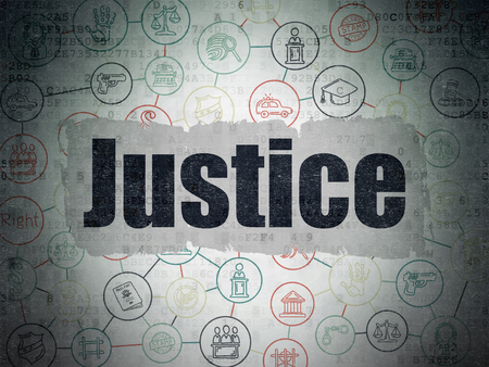 Law concept: Painted black text Justice on Digital Data Paper background with  Scheme Of Hand Drawn Law Iconsの写真素材