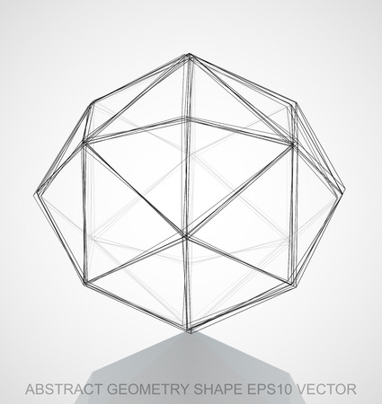 Abstract stereometry shape: Ink sketched Octahedron with Reflection. Hand drawn 3D polygonal Octahedron. EPS 10, vector illustration.のイラスト素材