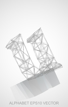 Abstract illustration of a Pencil sketched U with Reflection. Hand drawn 3D U for your design.のイラスト素材