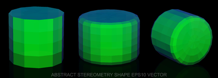 Set of Abstract geometry shape: low poly Green Cylinder. 3D polygonal objects,   vector illustration.のイラスト素材