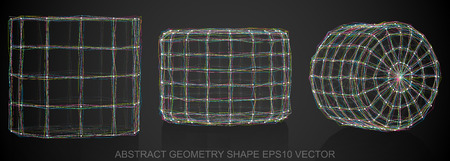 Set of Abstract geometry shape: Multicolor sketched Cylinder with Reflection. Hand drawn 3D polygonal objects.  vector illustration.のイラスト素材