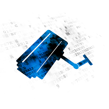 Privacy concept: Pixelated blue Cctv Camera icon on Digital backgroundの写真素材