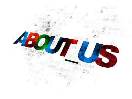 Finance concept: Pixelated multicolor text About us on Digital backgroundの写真素材