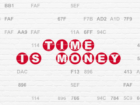 Timeline concept: Painted red text Time Is money on White Brick wall background with Hexadecimal Codeの写真素材