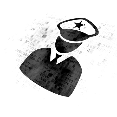 Security concept: Pixelated black Police icon on Digital backgroundの写真素材
