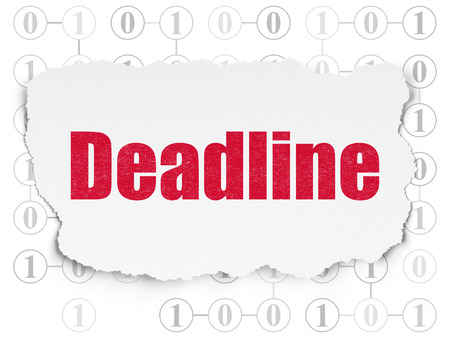 Business concept: Painted red text Deadline on Torn Paper background with Scheme Of Binary Codeの写真素材