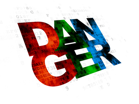 Security concept: Pixelated multicolor text Danger on Digital backgroundの写真素材