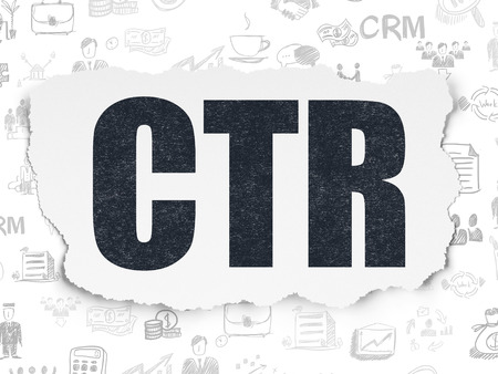 Business concept: Painted black text CTR on Torn Paper background with  Hand Drawn Business Iconsの写真素材
