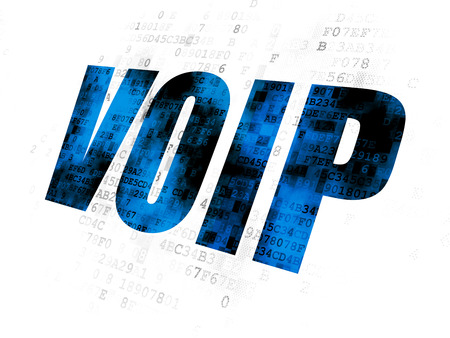 Web development concept: Pixelated blue text VOIP on Digital backgroundの写真素材