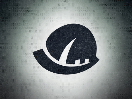 Construction concept: Painted black Safety Helmet icon on Digital Data Paper backgroundの写真素材