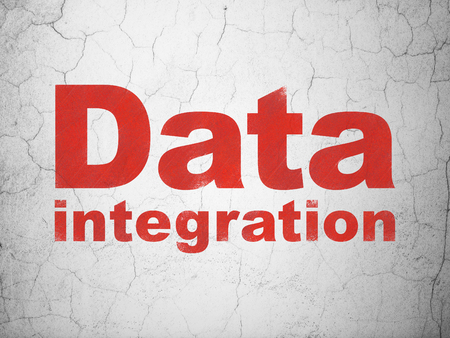 Data concept: Red Data Integration on textured concrete wall backgroundの写真素材