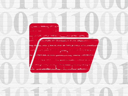 Finance concept: Painted red Folder icon on White Brick wall background with  Binary Codeの写真素材