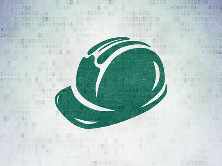 Constructing concept: Painted green Safety Helmet icon on Digital Data Paper backgroundの写真素材