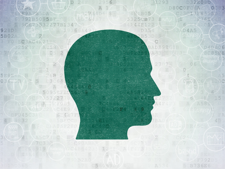 Marketing concept: Painted green Head icon on Digital Data Paper background with Scheme Of Hand Drawn Marketing Iconsの写真素材