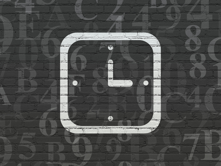 Timeline concept: Painted white Watch icon on Black Brick wall background with  Hexadecimal Codeの写真素材
