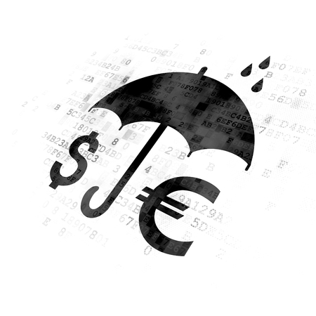 Privacy concept: Pixelated black Money And Umbrella icon on Digital backgroundの写真素材