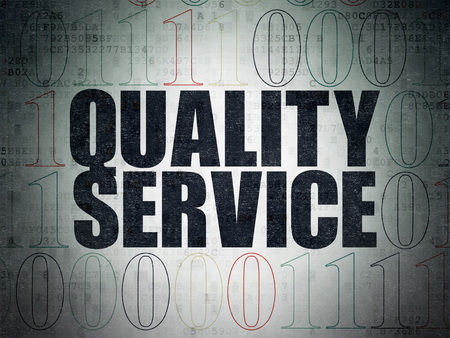 Business concept: Painted black text Quality Service on Digital Data Paper background with Binary Codeの写真素材