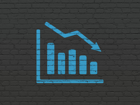 Finance concept: Painted blue Decline Graph icon on Black Brick wall backgroundの写真素材
