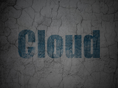 Cloud technology concept: Blue Cloud on grunge textured concrete wall backgroundの写真素材