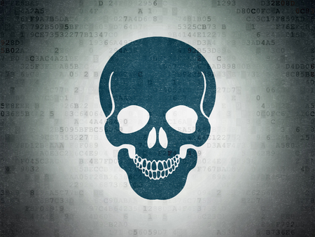 Medicine concept: Painted blue Scull icon on Digital Data Paper backgroundの写真素材