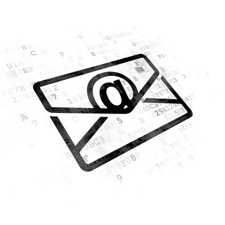 Finance concept: Pixelated black Email icon on Digital backgroundの写真素材