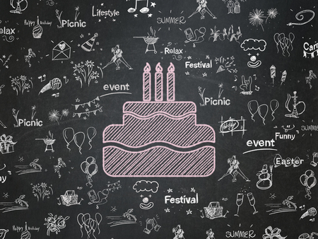 Entertainment, concept: Chalk Pink Cake icon on School board background with  Hand Drawn Holiday Icons, School Boardの写真素材