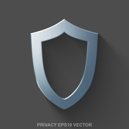 Flat metallic privacy 3D icon. Polished Steel Contoured Shield icon with transparent shadow on Gray background. EPS 10, vector illustration.のイラスト素材