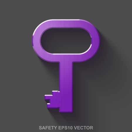 Flat metallic security 3D icon. Purple Glossy Metal Key icon with transparent shadow on Gray background. EPS 10, vector illustration.のイラスト素材