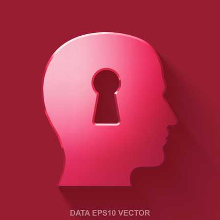 Flat metallic Data 3D icon. Red Glossy Metal Head With Keyhole icon with transparent shadow on Red background. EPS 10, vector illustration.のイラスト素材