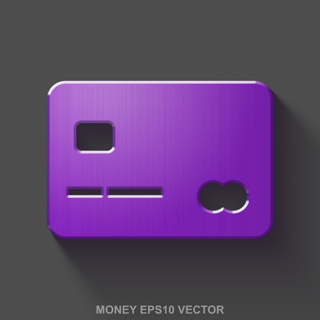 Flat metallic currency 3D icon. Purple Glossy Metal Credit Card icon with transparent shadow on Gray background. EPS 10, vector illustration.のイラスト素材