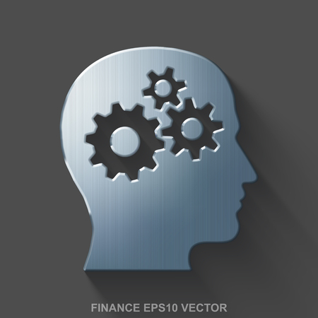 Flat metallic business 3D icon. Polished Steel Head With Gears icon with transparent shadow on Gray background. EPS 10, vector illustration.のイラスト素材